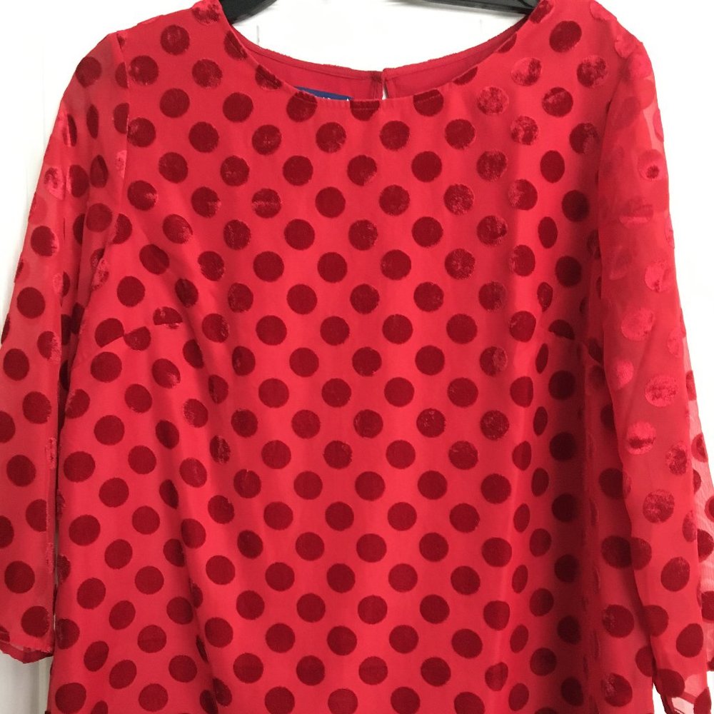 RSVP by Talbots Red Velvet Dot Burnout Top - Picture 2 of 3